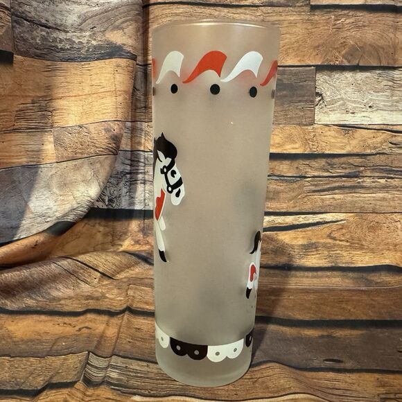Vintage Libbey Frosted Carousel Horse Iced Tea Glass MCM Circus Barware Red Fair - Picture 2 of 6